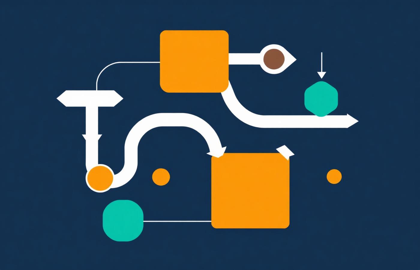 Illustration of a project workflow with branching arrows moving between planning, build and review stages
